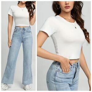 Unbranded fitted white cropped tee sz S